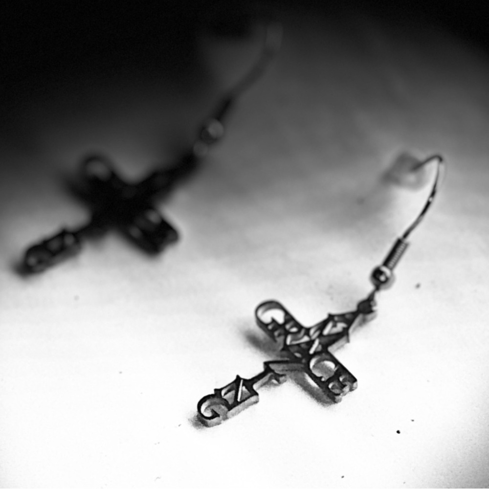 Silver Amazing Grace Cross Earrings, Stainless Steel - Picture 2 of 6